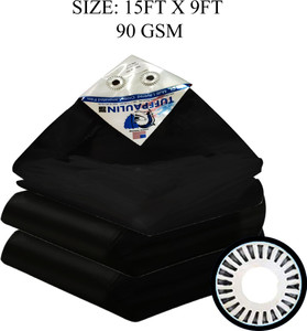 tuffpaulin 15ft x 9ft 90 gsm black tarpaulin tent - for truck body car bike grain covers pond liners