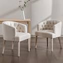 Tufted Arm Linen Dining Chairs Set of