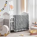 Tufted Ruffle Crib Bedding Set 3 Pieces Baby Boho Quilted Comforter with Fitted Sheet and Bed Skirt - Cute Ruffled Shabby Chic Baby Bedding Soft Blanket Design Gray