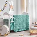 Tufted Ruffle Crib Bedding Set 3 Pieces Baby Girls Boys Boho Quilted Comforter with Fitted Sheet and Bed Skirt - Cute Ruffled Shabby Chic Baby Bedding Soft Blanket Design Teal Blue