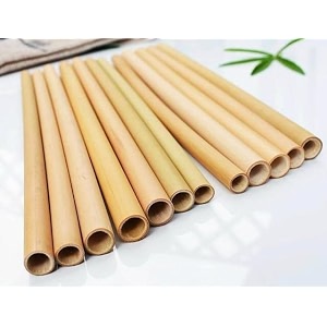 tugs premium bamboo straws length 8 inch pack of 100 natural eco friendly biodegradable drinking straws with straw cleaning brush -reusable 6 mm