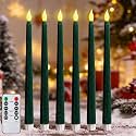 Tujoe 6 Pcs Green LED Velvet Christmas Taper Candles with Remote Timer