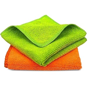 tukzer multi-purpose microfiber cloths gizga ultra-soft absorbent lint amp streak-free cloth for bike car dashboard automobile cleaning polishing washing detailing orange-green 2 pcs 25 x 25 cms