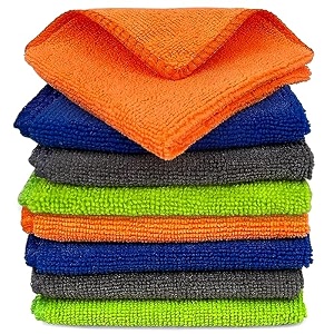 tukzer multi-purpose microfiber cloths gizga ultra-soft absorbent lint amp streak-free cloth for bike car dashboard automobile cleaning polishing washing detailing orange-green 2 pcs 25 x 25 cms