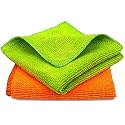 Tukzer Multi-Purpose Microfiber Cloths, Gizga Ultra-Soft Absorbent Lint & Streak-Free Cloth for Bike Car Dashboard Automobile Cleaning Polishing Washing Detailing (Orange-Green| 2 Pcs 25 X 25 cms).