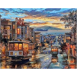 tram diy acrylic painting by numbers kit on canvas paint by number kit for adults beginner number painting kit diy canvas painting by numbersdiy painting kitmulti-coloured
