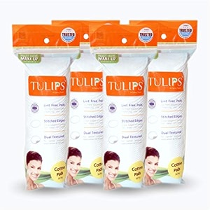 tulips 50 round facial cotton pads in a ziplock bag pack of 4