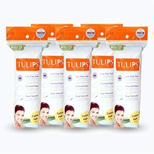 tulips 50 round facial cotton pads in a ziplock bag pack of 5 100 pure soft cotton best for applying amp removing makeup safe for sensitive skin