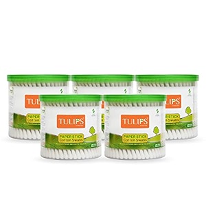 tulips cotton ear budsswabs pack of 5 with white paper sticks 200400 tips in a jar