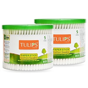 tulips cotton ear budsswabs pack of 2 with white paper sticks 300600 tips  in a jar