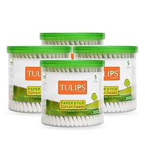 tulips cotton ear budsswabs pack of 4 with white paper sticks 200400 tips in a jar