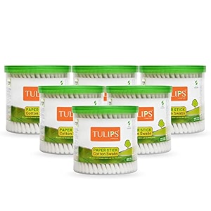 tulips cotton ear budsswabs pack of 6 with white paper sticks 200400 tips in a jar