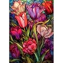 Tulips Diamond Art Painting Kits for Adults - Stained Glass Flower Round Full Drill Diamond Dots Paintings for Beginners, 5D Paint with Diamonds Pictures Gem Art Painting Kits DIY Crafts Project