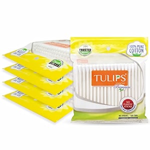 tulips premium cotton ear budsswabs with white paper sticks 80 stick pack of 3