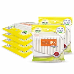 tulips premium cotton ear budsswabs with white paper sticks 80 stick pack of 6