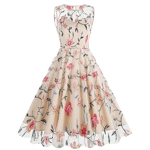Tulle Embroidery Floral Dress for Women Sleeveless