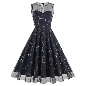 Tulle Embroidery Floral Dress for Women Sleeveless