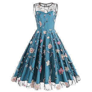 Tulle Embroidery Floral Dress for Women Sleeveless