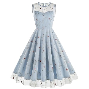 Tulle Embroidery Floral Dress for Women Sleeveless