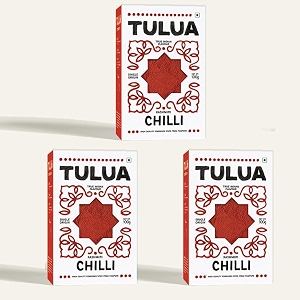 tulua kashmiri chilli premium powder lal mirch - 100gm each pack of 3  fresh and natural  sourced from pampore kashmir  made with handpicked and sun-dried chillies  no added colours