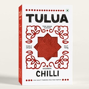 tulua kashmiri chilli premium powder lal mirch - 100gm  fresh and 100 natural  sourced from pampore kashmir  made with handpicked and sun-dried chillies  no added colours
