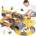 TUMAMA 249pcs Construction Race Track Vehicle Toys for Boys and Girls, STEM Building Bendable Cars Track Sets for Toddlers 3 4 5 6 Years Old
