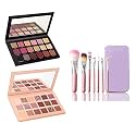 Nude and Rose Gold Eyeshadow Palette Combo, Shimmery Finish with 7 Pink Makeup Brushes Set - (Pack of 9)