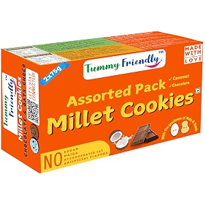 tummyfriendly foods coconut millet cookies for kids adults millet biscuits ragi and jaggery healthy snacks for kids babies 1 year old gift the best healthy cookies - 75 grams chocococonut-2x75