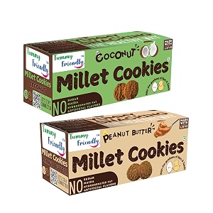 tummy friendly millet cookies - chocolate cookies and peanut butter healthy millet biscuits for babies kids adults - pack of 2-75 grams each