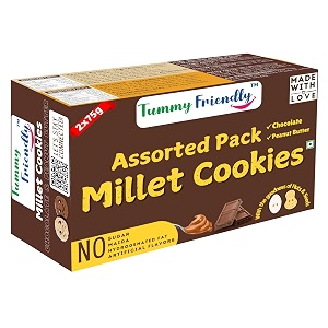 tummyfriendly foods millet cookies - chocolate cokies and peanut butter healthy millet biscuits for babies kids adults ragi jaggery biscuits - 2x75 grams