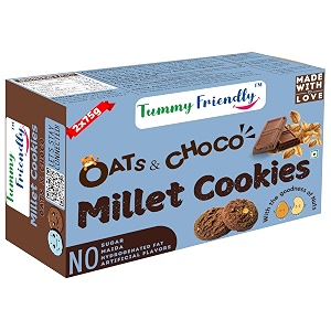 tummyfriendly foods oats choco millet cookies for kids adults millet biscuits ragi and jaggery healthy snacks for kids babies 1 year old gift the best healthy cookies - oats chocolate - 2x75g