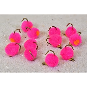 tungsten bead egg fly in pink peach chartreuse or assorted  trout fishing flies  mustad signature fly hooks