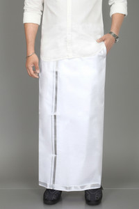 tuni mani silver jari wlcro pocket dhoti solid men dhoti