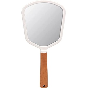 handheld aesthetic mirror - pentagonal design  portable travel compact mirror with wooden handle for makeup shaving and grooming  cute hand mirror for men amp women vanity use