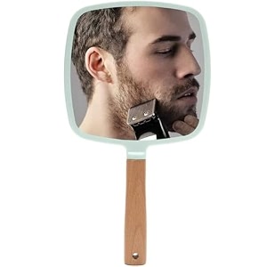 wooden hand mirror - green square design  vintage portable bathroom mirror for makeup kit vanity amp dressing  handheld beauty salon mirror for men amp women travel and daily grooming