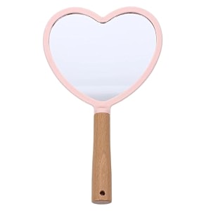 wooden hand mirror - pink heart  vintage portable handheld makeup mirror  compact vanity mirror for dressing beauty salon amp travel  lightweight wooden handle mirror for women