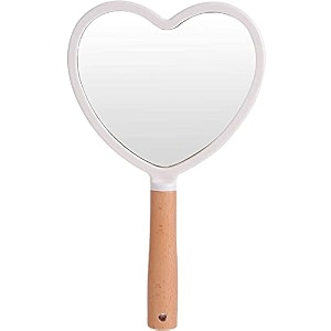 wooden hand mirror - vintage heart design  portable makeup mirror for vanity amp beauty kit  compact handheld mirror for dressing salon travel amp daily personal care white
