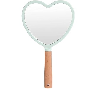 wooden hand mirror vintage portable bathroom mirror ideal for makeup kit compact mirror for vanity hand held beauty salon mirror for dressing green - heart