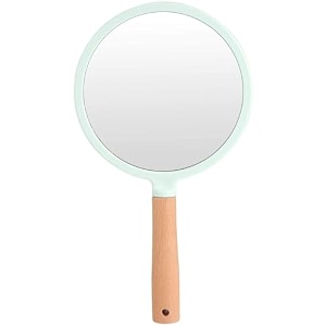 wooden hand mirror vintage portable bathroom mirror ideal for makeup kit compact mirror for vanity hand held beauty salon mirror for dressing green - round