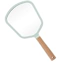 Wooden Hand Mirror: Vintage, Portable Bathroom Mirror, Ideal for Makeup Kit, Compact Mirror for Vanity, Hand Held Beauty Salon Mirror for Dressing (Green - Fan)
