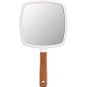 Wooden Hand Mirror - White Square | Vintage Portable Bathroom Mirror for Makeup Kit, Vanity and Dressing | Hand Held Beauty Salon Mirror for Grooming and Personal Care
