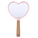 Wooden Hand Mirror - Pink Heart | Vintage Portable Handheld Makeup Mirror | Compact Vanity Mirror for Dressing, Beauty Salon & Travel | Lightweight Wooden Handle Mirror for Women