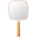 Wooden Hand Mirror - Pink Square | Vintage Portable Bathroom Mirror for Makeup Kit, Vanity and Dressing | Hand Held Beauty Salon Mirror for Grooming and Personal Care