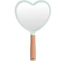 Wooden Hand Mirror: Vintage, Portable Bathroom Mirror, Ideal for Makeup Kit, Compact Mirror for Vanity, Hand Held Beauty Salon Mirror for Dressing (Green - Heart)