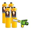 Turbo Flame Torch Kit with Igniter - Includes 4 MAPP Gas Cylinders | Ready-to-Use for Soldering, Brazing, Welding, Glass Blowing &amp; Fire Starting