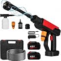 Turbowash Cordless Portable 48V Wireless Pressure Washer Gun -12000mAh High Pressure Water Gun for Car and Bike Wash, Adjustable 6 in 1 Nozzle, 5M Hose Pipe, Double Battery Included. (Red)