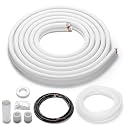 TURBRO 25 Ft. Mini Split Line Set, 1/4" &amp; 1/2" O.D. Copper Pipes Tubing, Thickened PE Insulated Coil Copper Line for Mini Split or Heat Pump Air conditioner and HVAC with Fittings