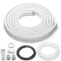 TURBRO 25 Ft. Mini Split Line Set, 1/4" & 3/8" O.D. Copper Pipes Tubing, Thickened PE Insulated Coil Copper Line for Mini Split or Heat Pump Air conditioner and HVAC with Fittings