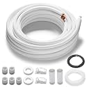 TURBRO 50 Ft. Mini Split Line Set, 1/4" &amp; 5/8" O.D. Copper Pipes Tubing, Thickened PE Insulated Coil Copper Line for Mini Split or Heat Pump Air Conditioner and HVAC with Fittings