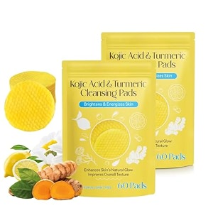 turmeric amp kojic acid face cleansing foaming pads for dark spots skin brightening amp acne prevention with vitamin c for all skin types 2 pack 120 pads